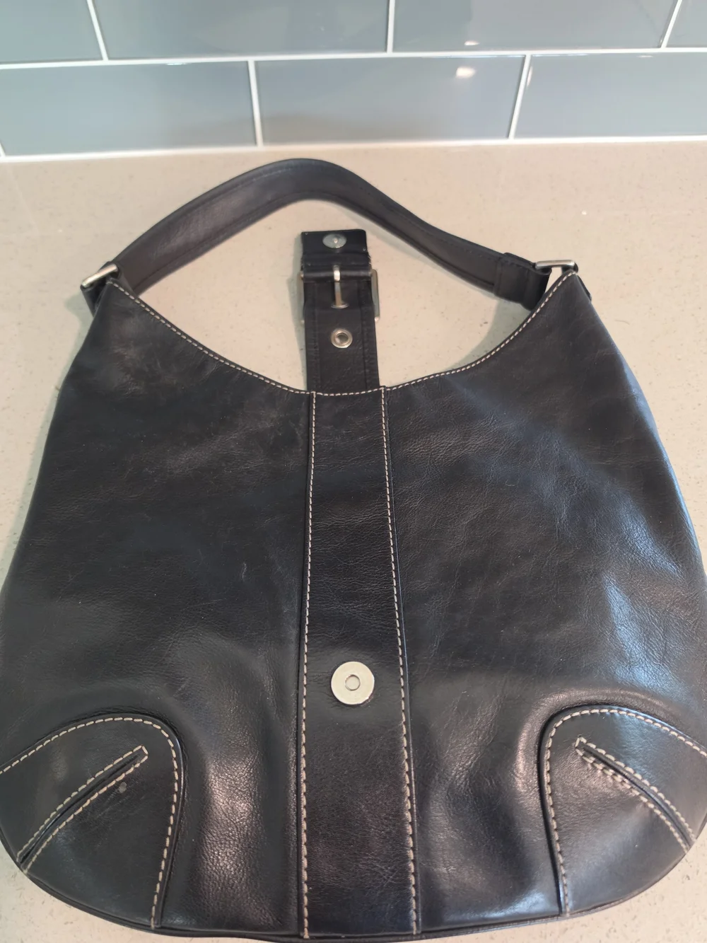 MICHAEL Michael Kors Black Leather Hobo with Buckle Accent